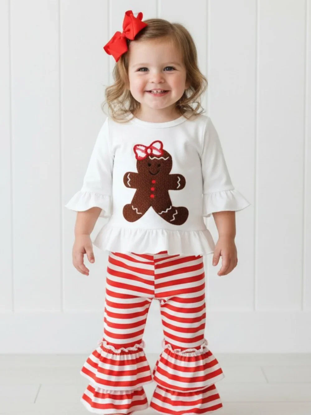Red & White Gingerbread Boutique Ruffle Outfit, girls